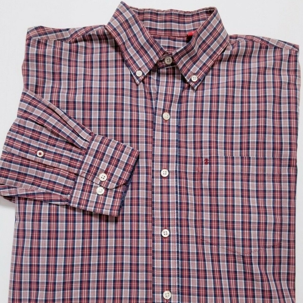 IZOD Mens Burgundy/Blue Plaid Shirt